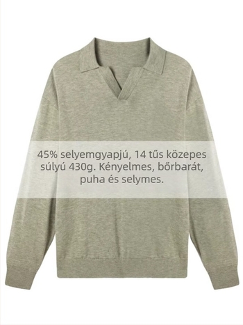 Férfi polo galléros kötött pulóver, könnyed luxus, Old Money stílus, hétköznapi viselet, hosszú ujjú