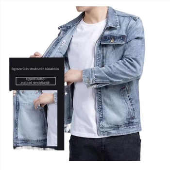 Férfi denim dzseki, 2024 tavasz–ősz, cipzár, koreai stílus, slim fit, retro, casual, sokoldalú munkához