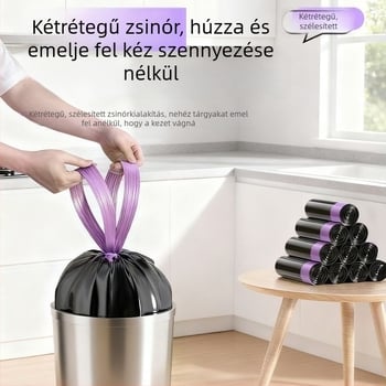 Konyhai szemeteszsákok falra szerelhetők, kötős zárással, vastag anyagú, fekete, családi kiszerelés kollégiumi konyhához