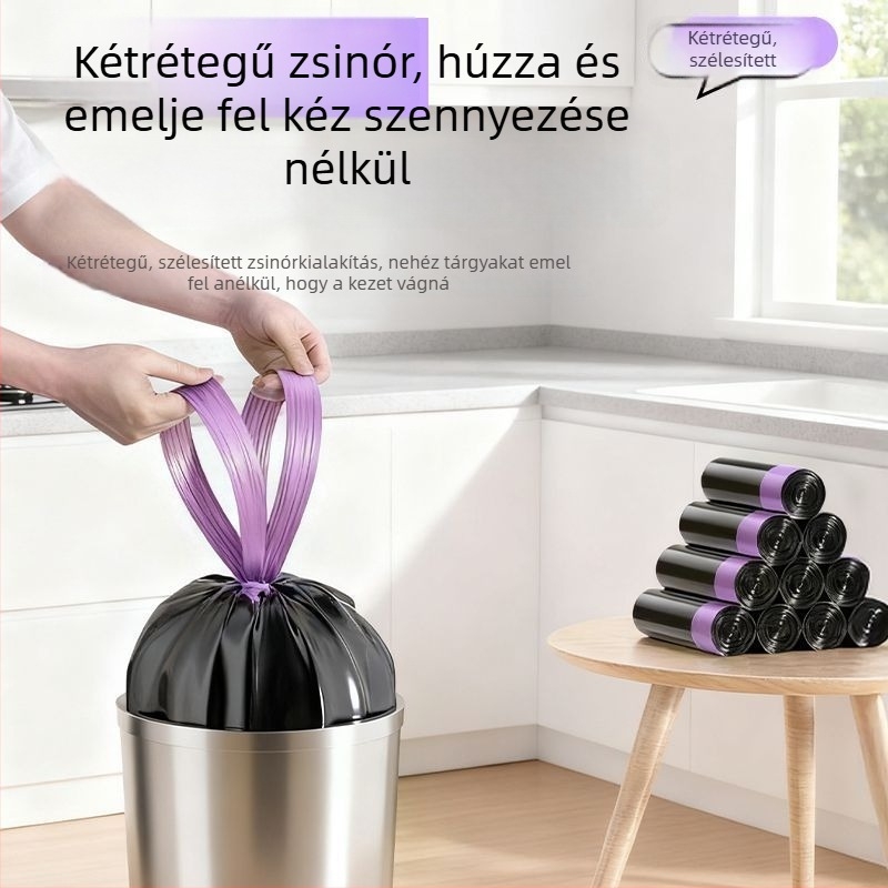 Konyhai szemeteszsákok falra szerelhetők, kötős zárással, vastag anyagú, fekete, családi kiszerelés kollégiumi konyhához