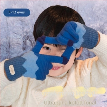 Gyerekeknek készült ötujjú kesztyű meleg fleece-béléssel, fiúknak és lányoknak