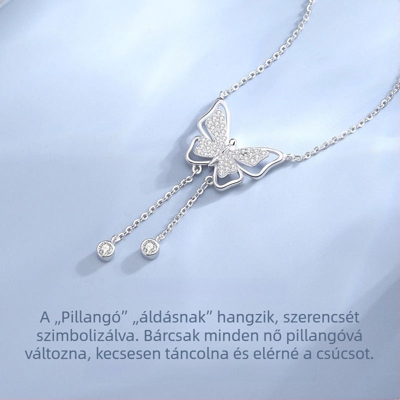 Erdőstílusú pillangó nyaklánc, kifinomult dizájn, fin luxusérzet, bojt medál, kulcscsont körüli hosszúságú lánc, ideális ajándék barátnőnek és legjobb barátnőnek.