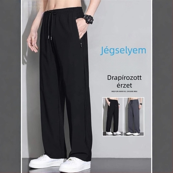 Férfi Ice Silk nyári nadrág, plus size, gyorsan száradó, egyenes szabás, széles lábszárakkal, mindennapi nadrág