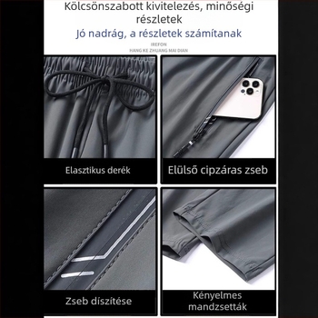 Férfi Ice Silk nyári nadrág, plus size, gyorsan száradó, egyenes szabás, széles lábszárakkal, mindennapi nadrág
