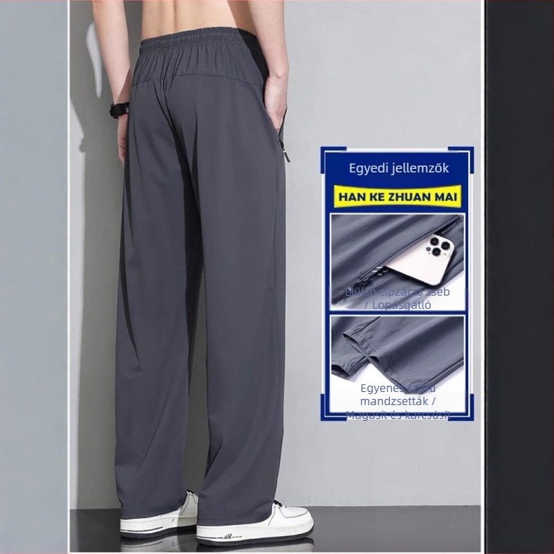 Férfi Ice Silk nyári nadrág, plus size, gyorsan száradó, egyenes szabás, széles lábszárakkal, mindennapi nadrág