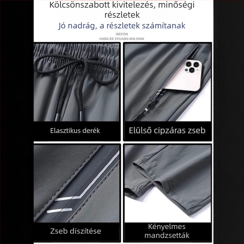 Férfi Ice Silk nyári nadrág, plus size, gyorsan száradó, egyenes szabás, széles lábszárakkal, mindennapi nadrág