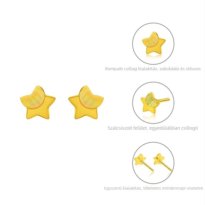 Női fülbevaló aranyozott rézből, csillag alakú, minimalistikus, elegáns dizájn