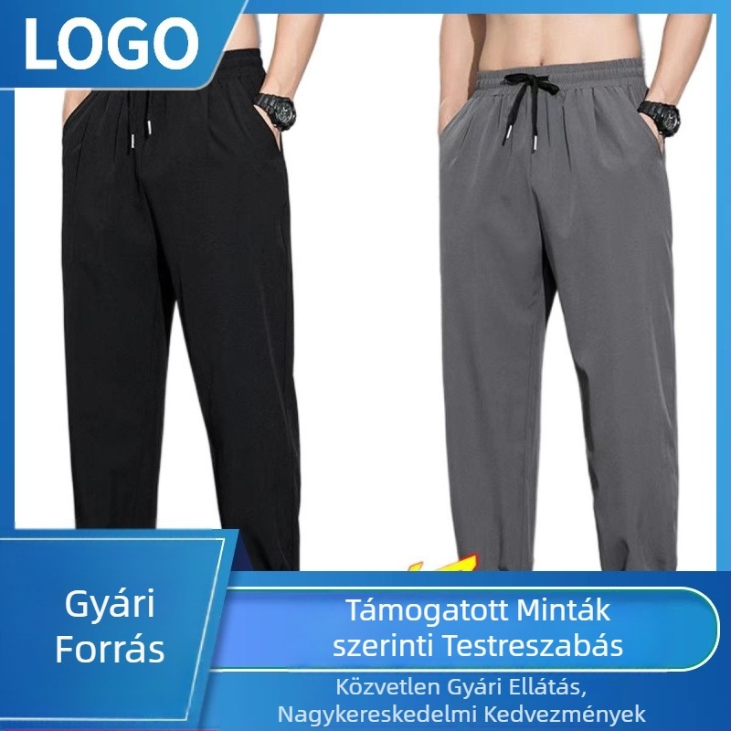 Testreszabható férfi nyári vékony ice-silk gyorsan száradó laza sportnadrág, drapírozott ice-silk felülettel, mindennapi és sokoldalú mandzsettás kivitel
