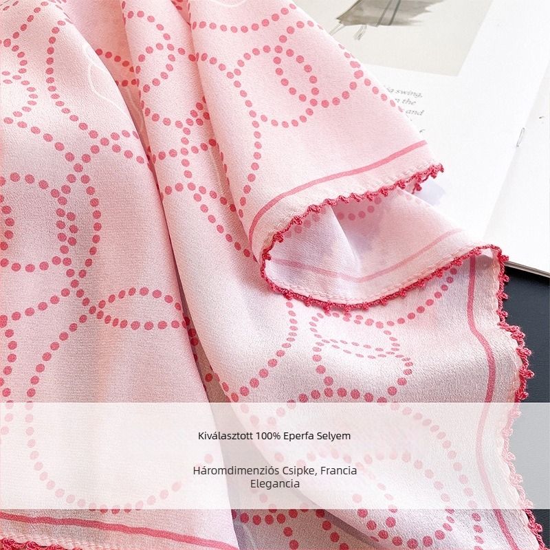 100% Mulberry selyem sál nőknek, lágy rózsaszín kamélia mintával, sokoldalú, magas minőségű, könnyű lux, négyszögletes sál 65x65 cm