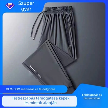 Férfi nyári könnyű, sportos casual nadrág, légáteresztő, gyorsan száradó Ice Silk, hosszú