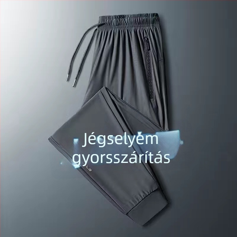 Férfi nyári könnyű, sportos casual nadrág, légáteresztő, gyorsan száradó Ice Silk, hosszú