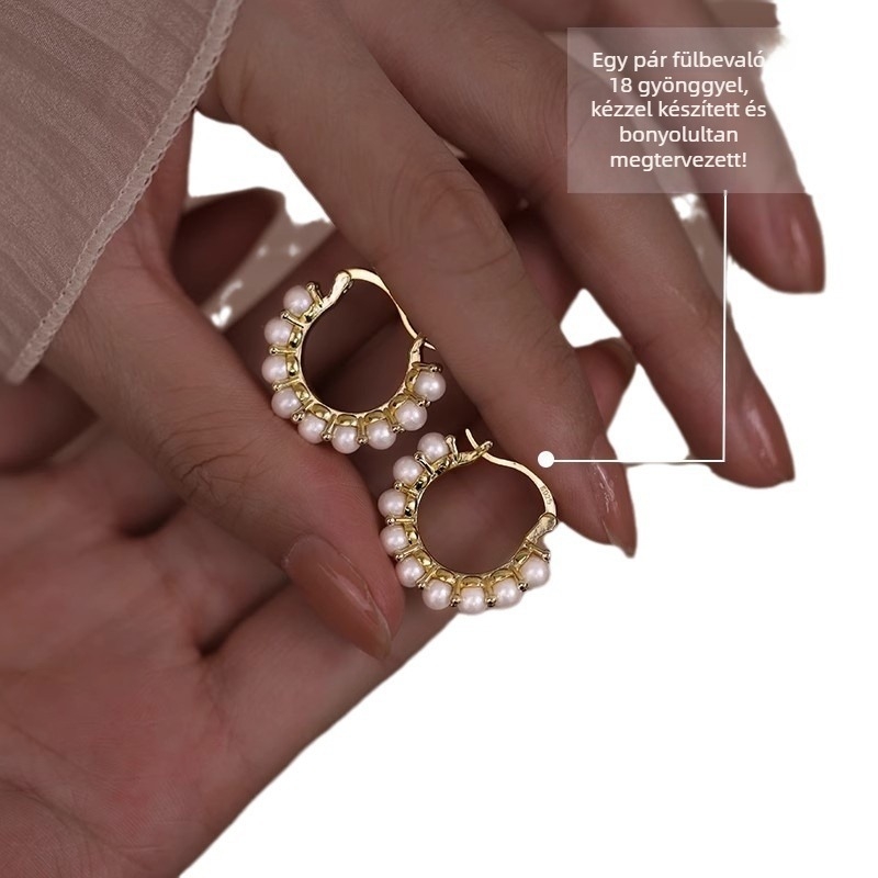 Kiváló minőségű gyöngyös karika fülbevalók, elegáns, könnyed luxus stílus, retro ihletés