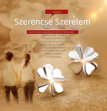 Női négylevelű lóhere fülbevaló ezüstözött rézből, minimalistikus levél dizájn, koreai stílus