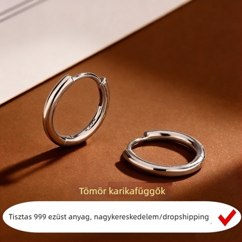 999 tiszta ezüst tömör kör alakú fülbevaló, uniszex, minimalistikus luxus