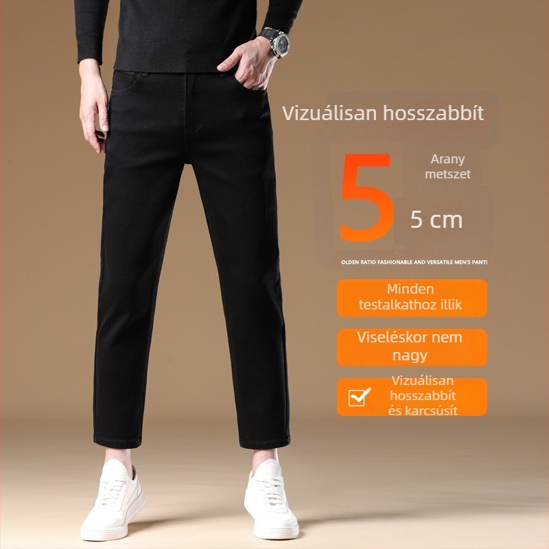 Férfi slim-stretch farmernadrág, egyenes szabás, 9/10 hossz, középmagas derekú, pamut denim