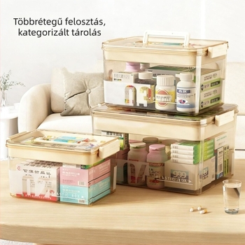 Többszintes gyógyszer-tároló doboz, átlátszó otthoni nagy kapacitású gyógyszeres doboz, hordozható gyógyszerek rendszerezéséhez