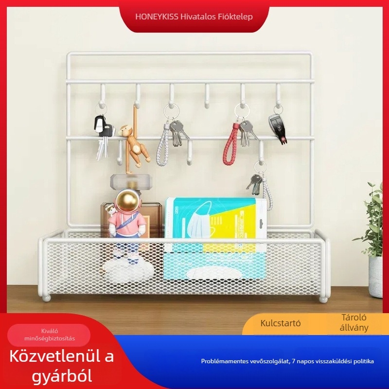 Fali szerelhető kulcs- és ékszerorganizer: kulcsok, napszemüveg, pénztárca és ékszerek