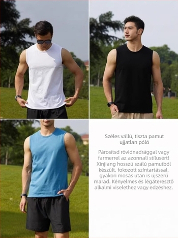 Férfi sportos, laza szabású ujjatlan felső, egyszínű, rétegezésre alkalmas
