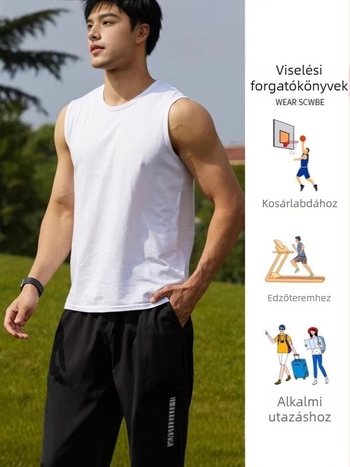 Férfi sportos, laza szabású ujjatlan felső, egyszínű, rétegezésre alkalmas