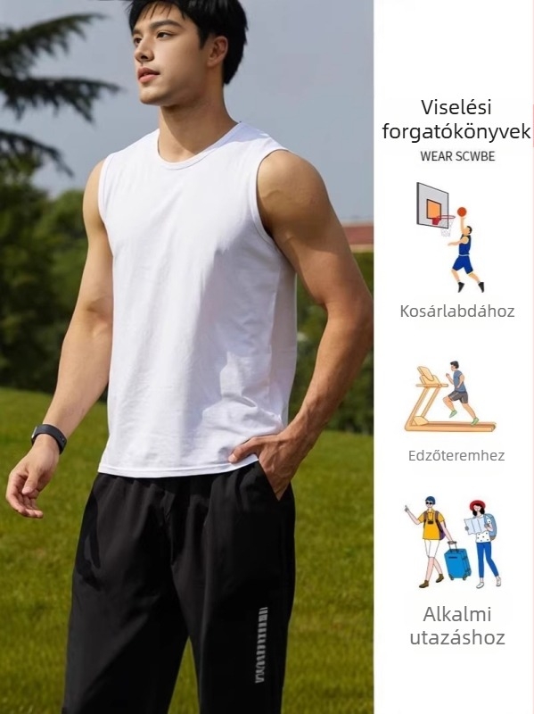 Férfi sportos, laza szabású ujjatlan felső, egyszínű, rétegezésre alkalmas