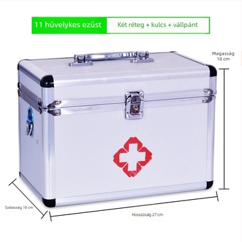 Hordozható orvosi doboz alumínium ötvözetből, nagy kapacitású, több rekeszes tároló, otthoni vagy kollégiumi használatra