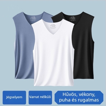 Férfi Ice Silk ujjatlan mellény, varrás nélküli, karcsú szabás, V-nyakú, alsó réteg, fehér