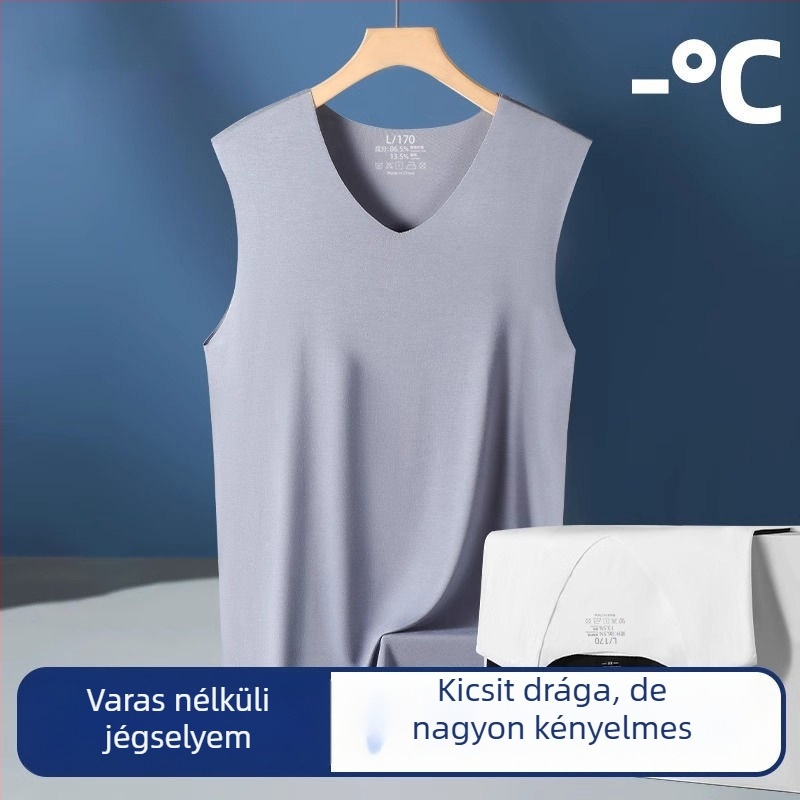 Férfi Ice Silk ujjatlan mellény, varrás nélküli, karcsú szabás, V-nyakú, alsó réteg, fehér