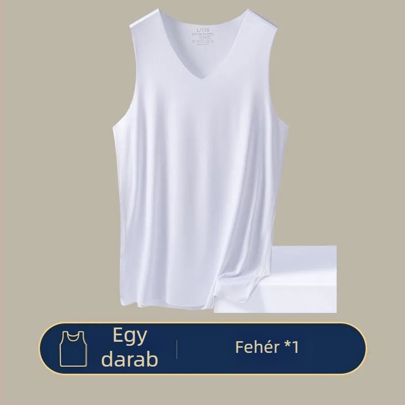 Férfi Ice Silk ujjatlan mellény, varrás nélküli, karcsú szabás, V-nyakú, alsó réteg, fehér