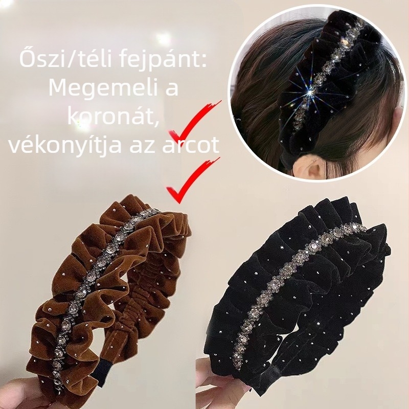 Csillagos velúr hajpánt redőzéssel, nőknek, őszi–téli szezonra, prémium hajdísz