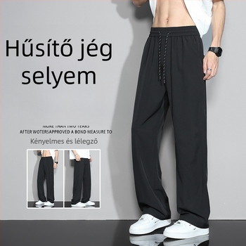 Férfi nyári Ice-Silk nadrág, könnyű anyagú, egyenes szabású, hétköznapi