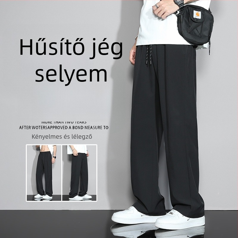 Férfi nyári Ice-Silk nadrág, könnyű anyagú, egyenes szabású, hétköznapi