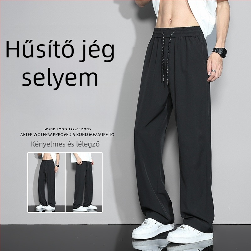 Férfi nyári Ice-Silk nadrág, könnyű anyagú, egyenes szabású, hétköznapi