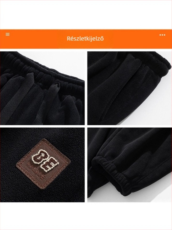 Férfi fleece bélelt sportos nadrág, széles lábú, egyenes szabású, téli viselet