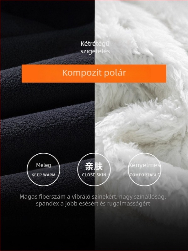 Férfi fleece bélelt sportos nadrág, széles lábú, egyenes szabású, téli viselet