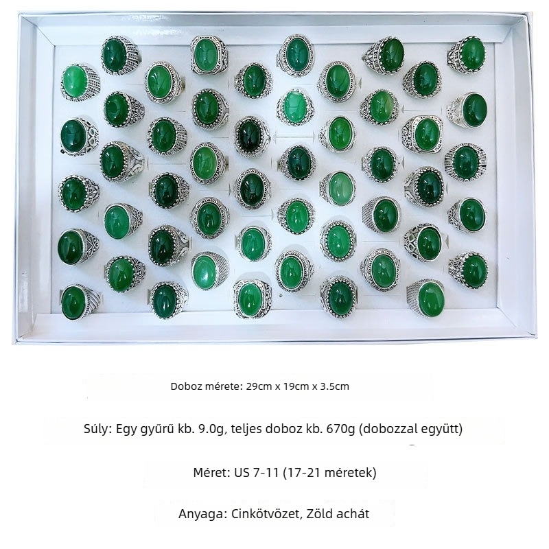 Természetes kőből készült gyűrű ovális cabochonnal, 14×18 mm, férfi, nagy méret, retro stílus