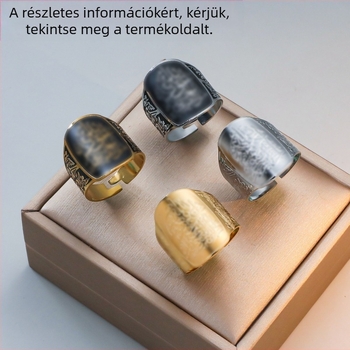 Uniszex titán acél gyűrű fekete- és arany kéttónusú felülettel, kalligráfia mintával, vintage gravírozott dizájn