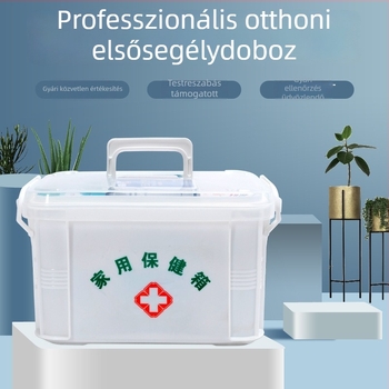 Hordozható otthoni elsősegély-doboz többrétegű műanyag tárolóval gyógyszerek számára (kicsi és nagy méretben)