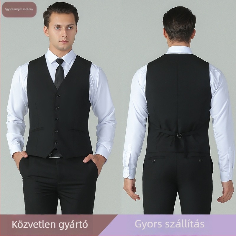 Új őszi férfi slim-fit mellény, Koreai stílusú öltöny mellény formális viselethez és esküvőkhöz