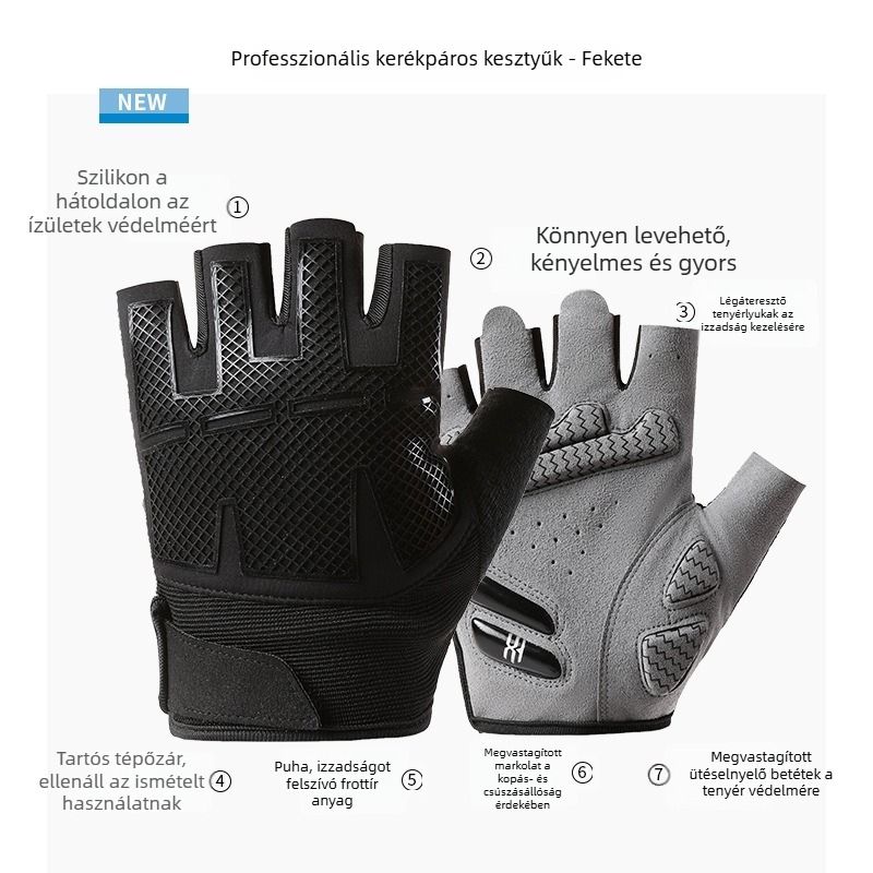 Leaper férfi félujjas edzőkesztyű – csúszásmentes, bőrkeményedés elleni, edzés súlyzókkal, húzásokhoz, kettlebellhez és kerékpározáshoz
