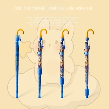 Nagy méretű vízálló gyerek esernyő automata nyitású, egyenes nyelet, 8 merevív, rajzfilm mintával