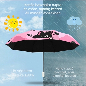 Automata karikatúra digitális összecsukható esernyő, fekete vinil bevonattal, UV-védelem és árnyékolás, háromrészes