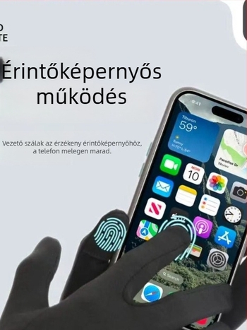 Férfi kerékpáros kesztyűk, téli modell 2025, fekete polár fleece, meleg, szélálló, teljes ujjas