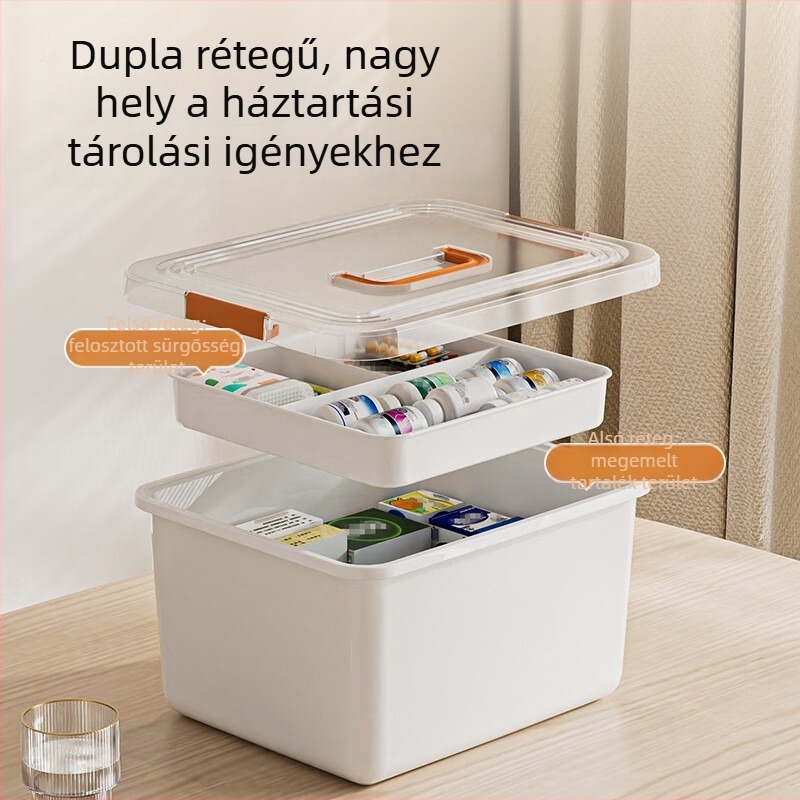 Otthoni sürgősségi orvosi doboz, hordozható elsősegély-doboz, nagy kapacitású gyógyszer-tároló doboz
