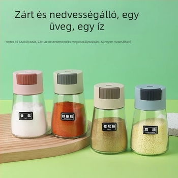 Üvegből készült sóadagoló és fűszertartó mérővel – konyhai használatra