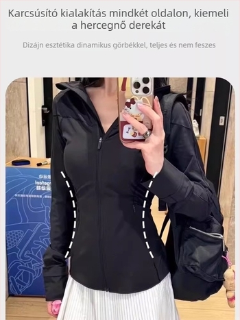 Fekete női UV-védő dzseki nyárra — slim-fit, vékony, gyorsan száradó, hűsítő anyag