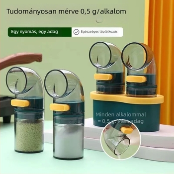 Műanyag fűszerezőtartály sószóróval – pontos sóadagolás a konyhában, otthoni használatra
