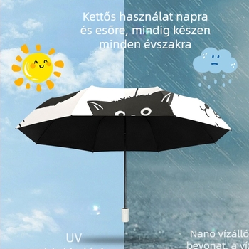 Háromrészes automata összecsukható esernyő, rajzfilmszereplő dizájnnal, digitális nyomtatással, fekete bevonattal az UV-védelem és az árnyékolás érdekében