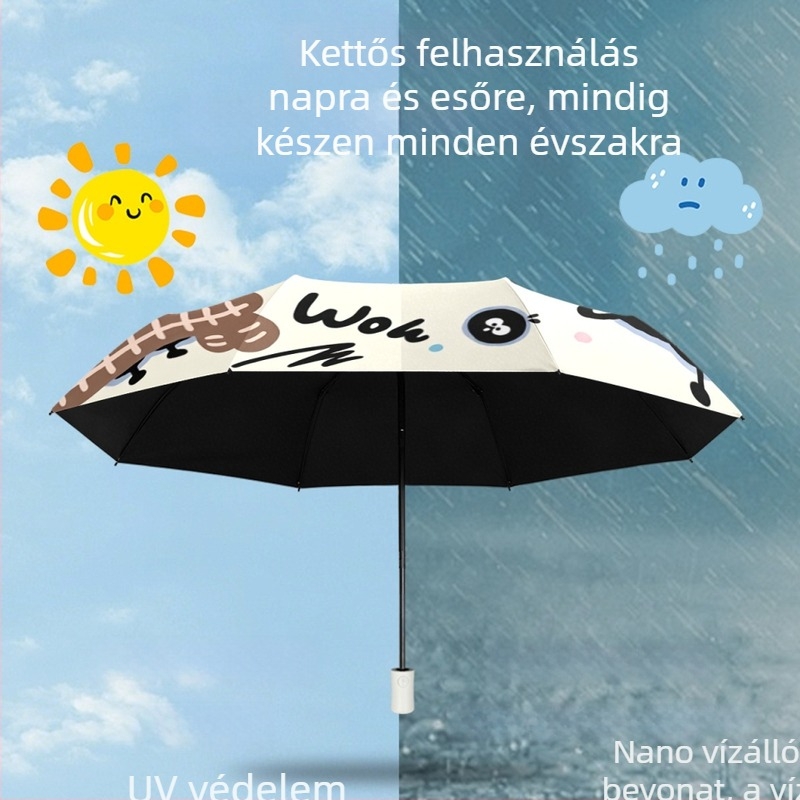 Rajzfilm mintás, háromrészes automata esernyő UV védelem és árnyékolás, fekete bevonat