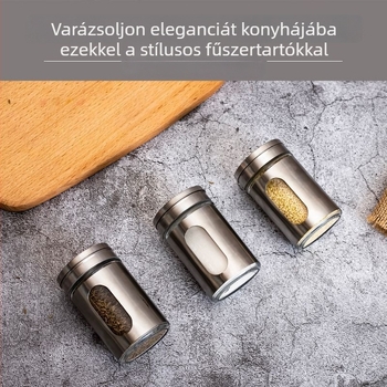 Üveg grill fűszerkészlet rozsdamentes acél szóróval — só, bors és kömény tárolók