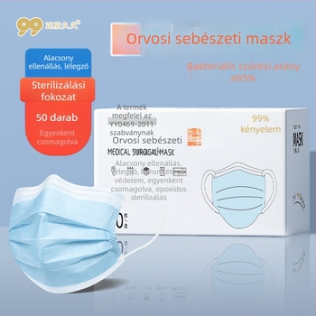 Steril sebészeti maszkok, egyszer használatosak, egyenként csomagolva, kórházi felhasználásra